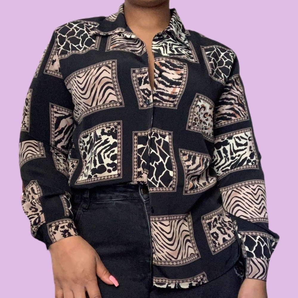 Funky Animal Print Patchwork Button Down